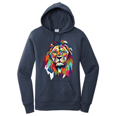 Lion Face Geometric Art Wildlife Animal Lovers Leo Star Sign Women's Pullover Hoodie