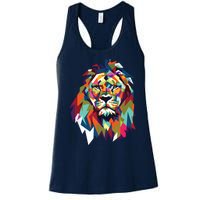 Lion Face Geometric Art Wildlife Animal Lovers Leo Star Sign Women's Racerback Tank