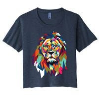 Lion Face Geometric Art Wildlife Animal Lovers Leo Star Sign Women's Crop Top Tee