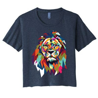 Lion Face Geometric Art Wildlife Animal Lovers Leo Star Sign Women's Crop Top Tee