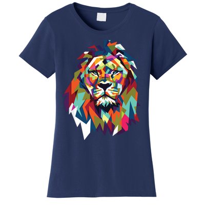 Lion Face Geometric Art Wildlife Animal Lovers Leo Star Sign Women's T-Shirt