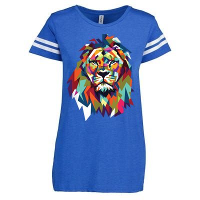 Lion Face Geometric Art Wildlife Animal Lovers Leo Star Sign Enza Ladies Jersey Football T-Shirt