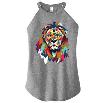 Lion Face Geometric Art Wildlife Animal Lovers Leo Star Sign Women's Perfect Tri Rocker Tank