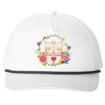 Llama Flowers Heart Alpaca Valentine's Day Gift Snapback Five-Panel Rope Hat