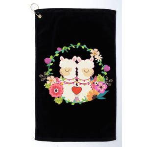 Llama Flowers Heart Alpaca Valentine's Day Gift Platinum Collection Golf Towel