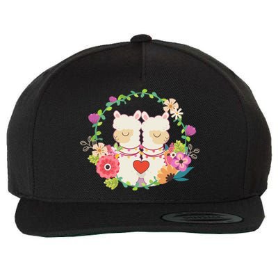 Llama Flowers Heart Alpaca Valentine's Day Gift Wool Snapback Cap