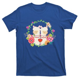 Llama Flowers Heart Alpaca Valentine's Day Gift T-Shirt