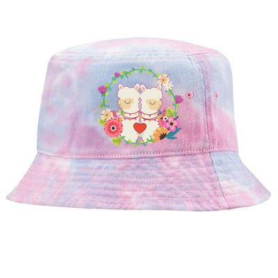 Llama Flowers Heart Alpaca Valentine's Day Gift Tie-Dyed Bucket Hat