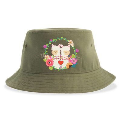 Llama Flowers Heart Alpaca Valentine's Day Gift Sustainable Bucket Hat