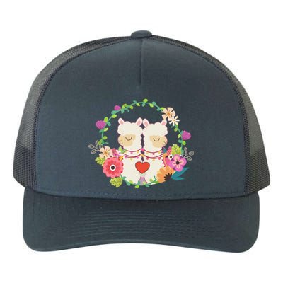 Llama Flowers Heart Alpaca Valentine's Day Gift Yupoong Adult 5-Panel Trucker Hat