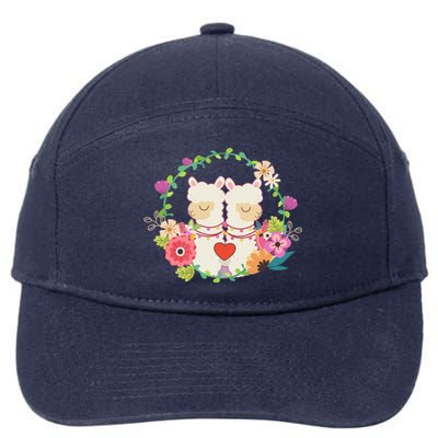 Llama Flowers Heart Alpaca Valentine's Day Gift 7-Panel Snapback Hat