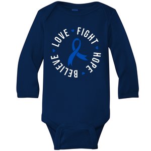 Love Fight Hope And Believe Colon Cancer Awareness Baby Long Sleeve Bodysuit