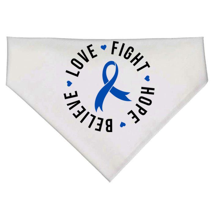 Love Fight Hope And Believe Colon Cancer Awareness USA-Made Doggie Bandana