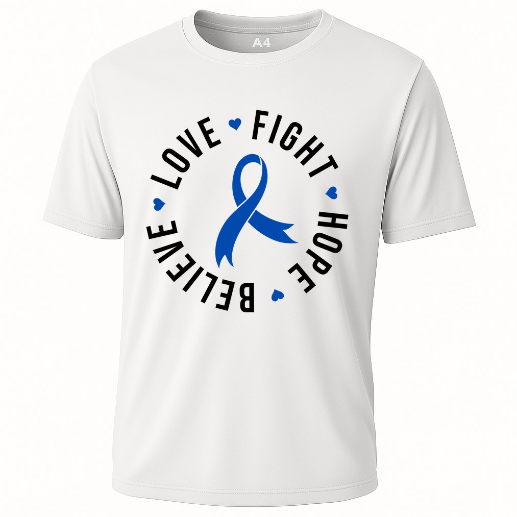 Love Fight Hope And Believe Colon Cancer Awareness Cooling Performance Crew T-Shirt