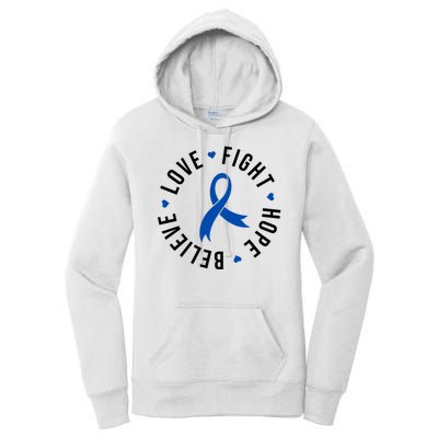 Love Fight Hope And Believe Colon Cancer Awareness Women's Pullover Hoodie