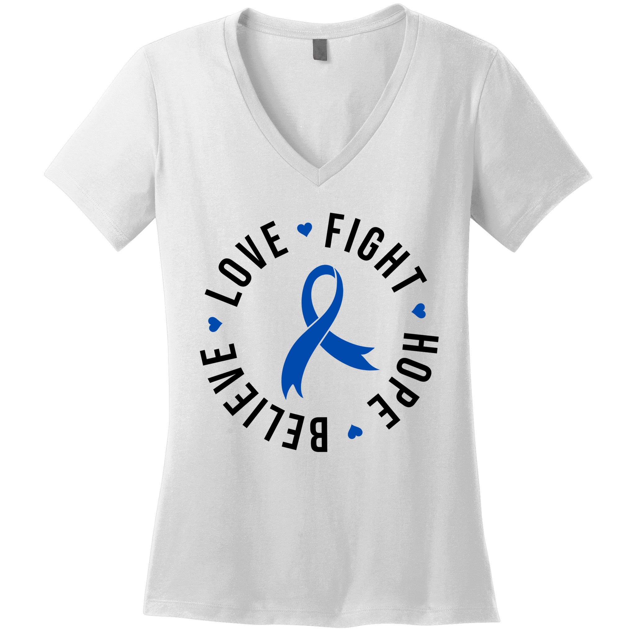 Love Fight Hope And Believe Colon Cancer Awareness Women's V-Neck T-Shirt