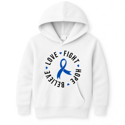Love Fight Hope And Believe Colon Cancer Awareness Kids Hoodie