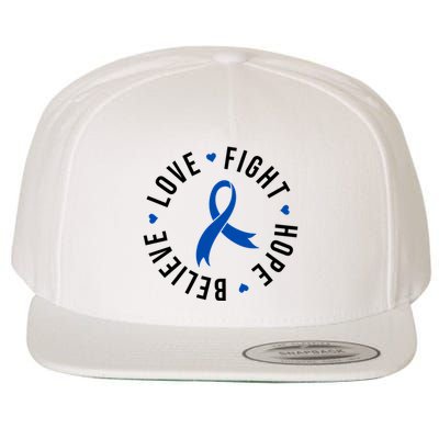 Love Fight Hope And Believe Colon Cancer Awareness Wool Snapback Cap