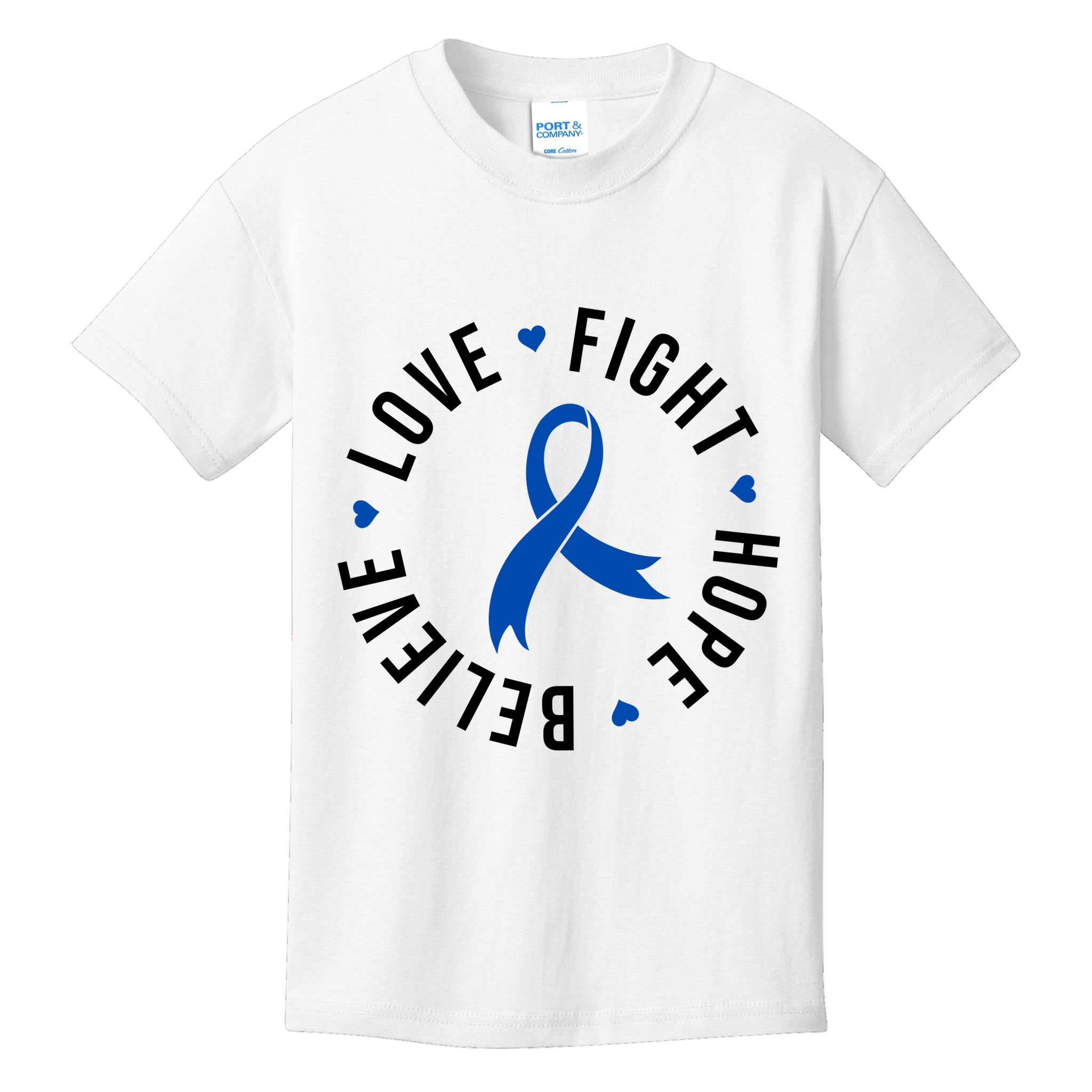 Love Fight Hope And Believe Colon Cancer Awareness Kids T-Shirt