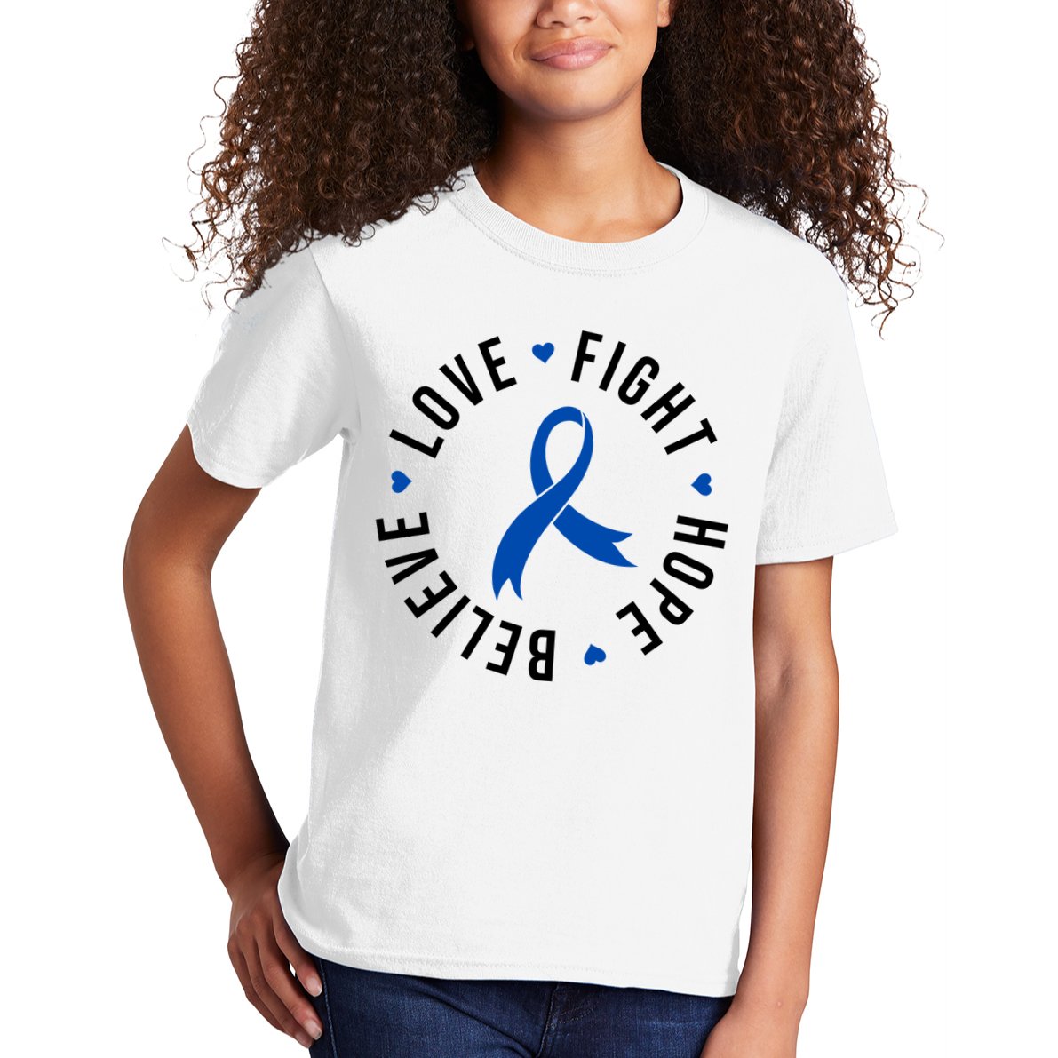 Love Fight Hope And Believe Colon Cancer Awareness Kids T-Shirt