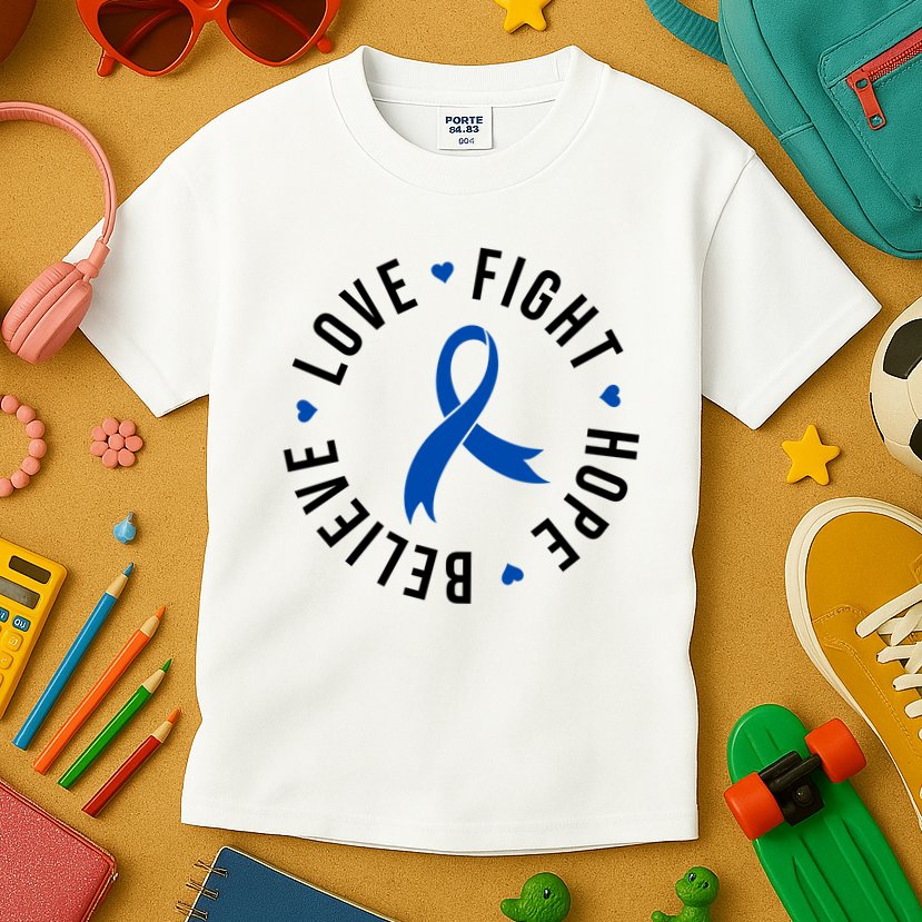 Love Fight Hope And Believe Colon Cancer Awareness Kids T-Shirt