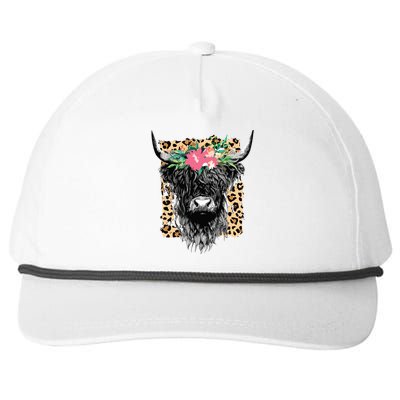 Leopard Floral Highland Cow Heifer Cattles Western Country Snapback Five-Panel Rope Hat