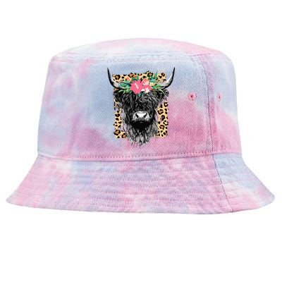 Leopard Floral Highland Cow Heifer Cattles Western Country Tie-Dyed Bucket Hat