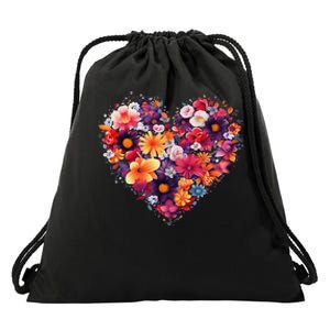 Lovely Flower Hearts Drawstring Bag