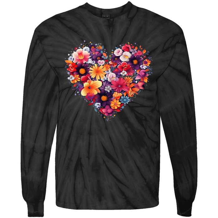 Lovely Flower Hearts Tie-Dye Long Sleeve Shirt