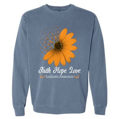 Leukemia Faith Hope Love Orange Ribbon Blood Cancer Support Gift Garment-Dyed Sweatshirt