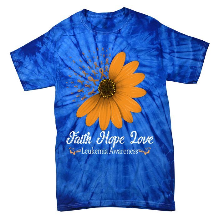 Leukemia Faith Hope Love Orange Ribbon Blood Cancer Support Gift Tie-Dye T-Shirt