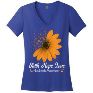 Leukemia Faith Hope Love Orange Ribbon Blood Cancer Support Gift Women's V-Neck T-Shirt