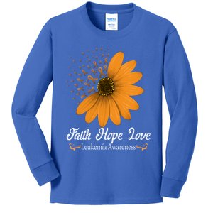 Leukemia Faith Hope Love Orange Ribbon Blood Cancer Support Gift Kids Long Sleeve Shirt