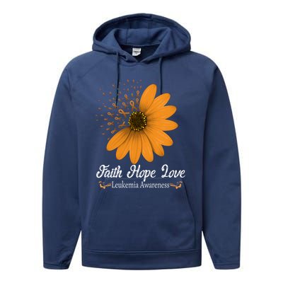 Leukemia Faith Hope Love Orange Ribbon Blood Cancer Support Gift Performance Fleece Hoodie