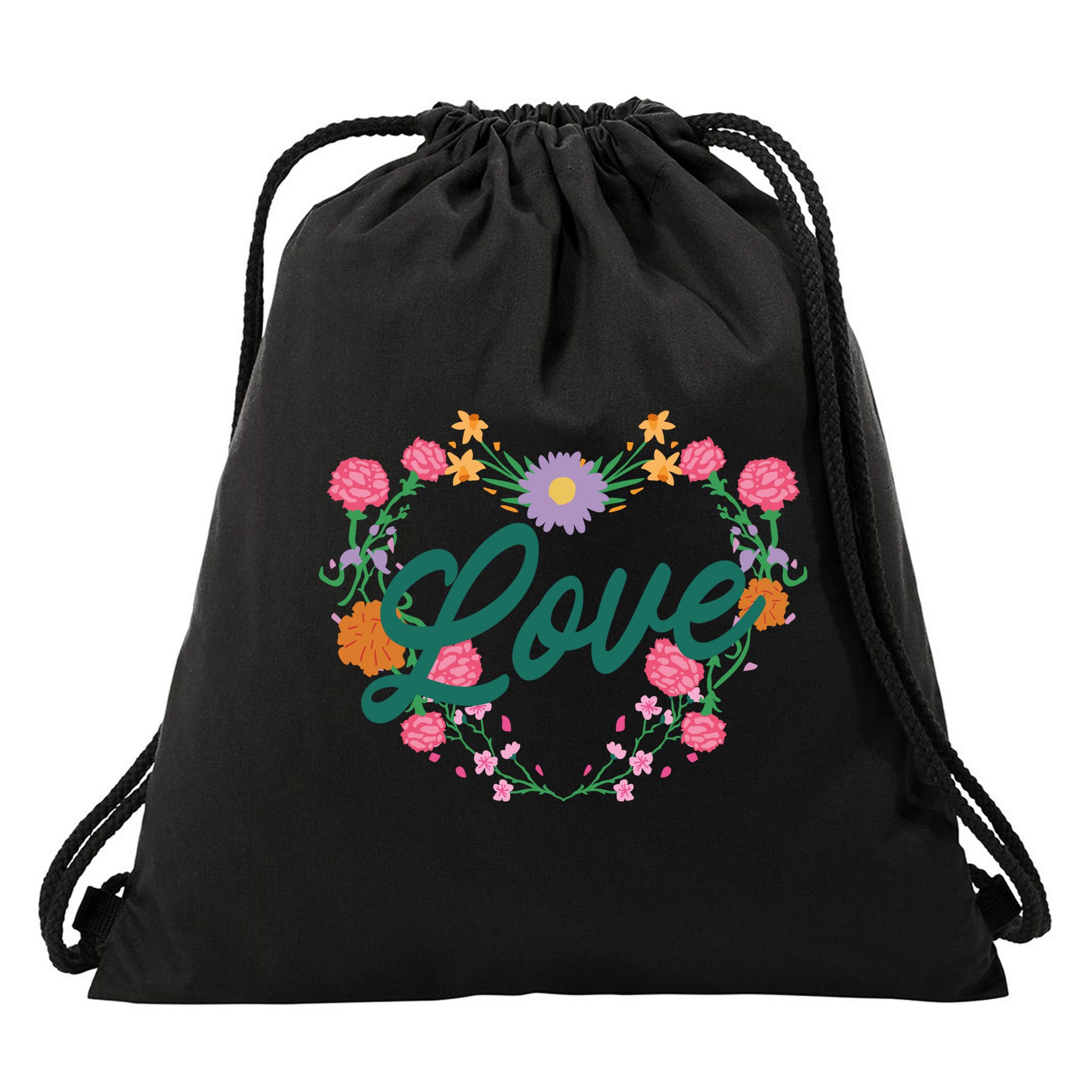 Love Floral Heart Drawstring Bag