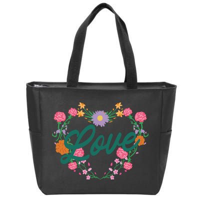 Love Floral Heart Zip Tote Bag