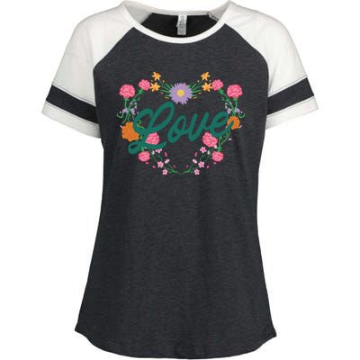 Love Floral Heart Enza Ladies Jersey Colorblock Tee