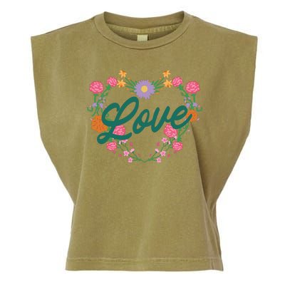 Love Floral Heart Garment-Dyed Women's Muscle Tee