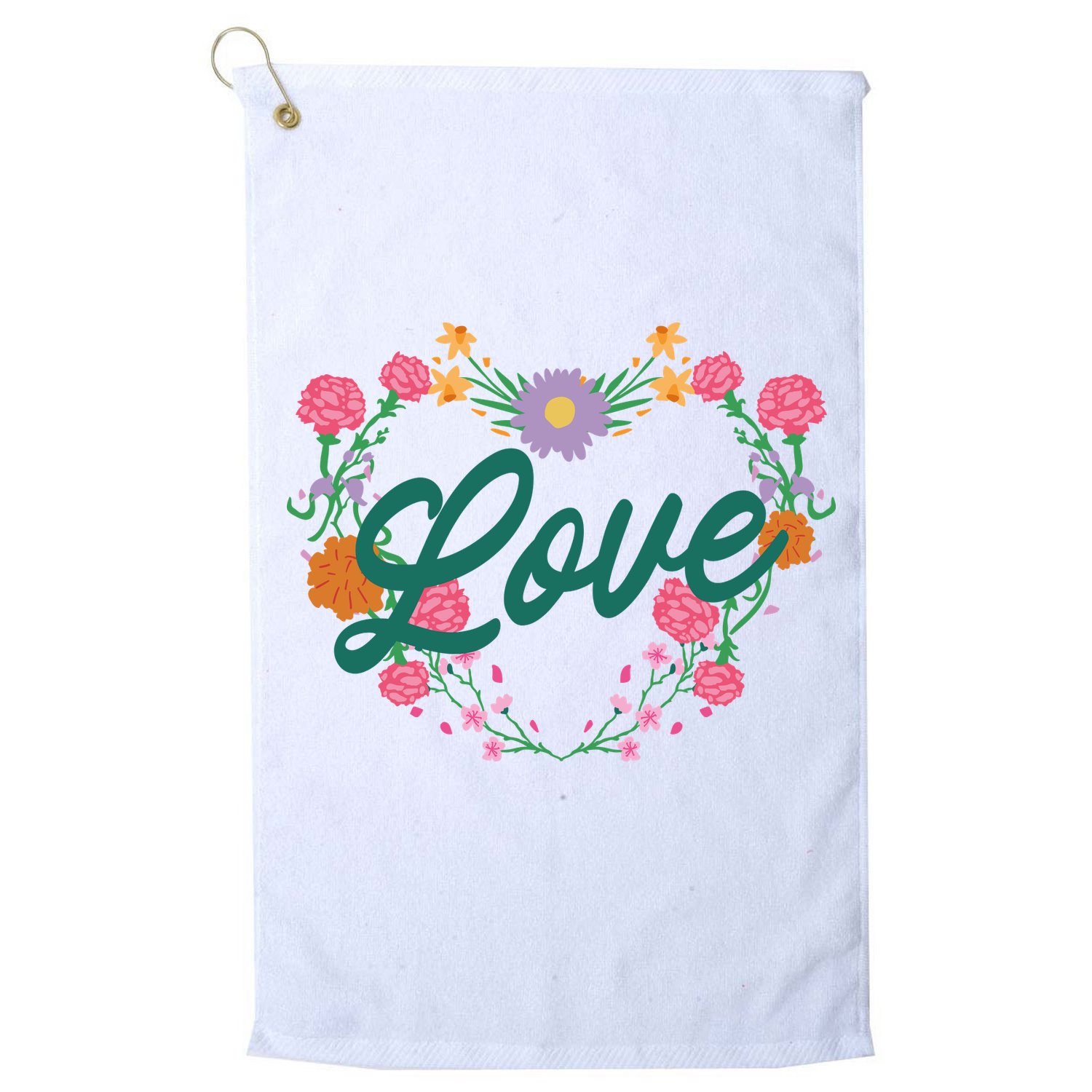 Love Floral Heart Golf Towel