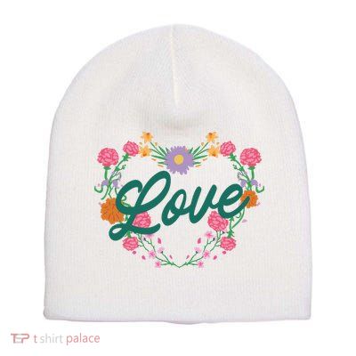 Love Floral Heart Short Acrylic Beanie