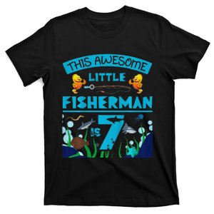 Little Fisherman Is Now 7 Fishing Sea 7th Birthday Party T-Shirt