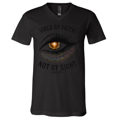 LGBTQ Faith Jesus Walk By Faith Not By Sight Angel Eye V-Neck T-Shirt