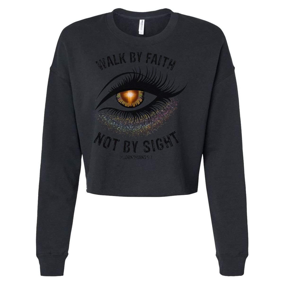 LGBTQ Faith Jesus Walk By Faith Not By Sight Angel Eye Cropped Pullover Crew