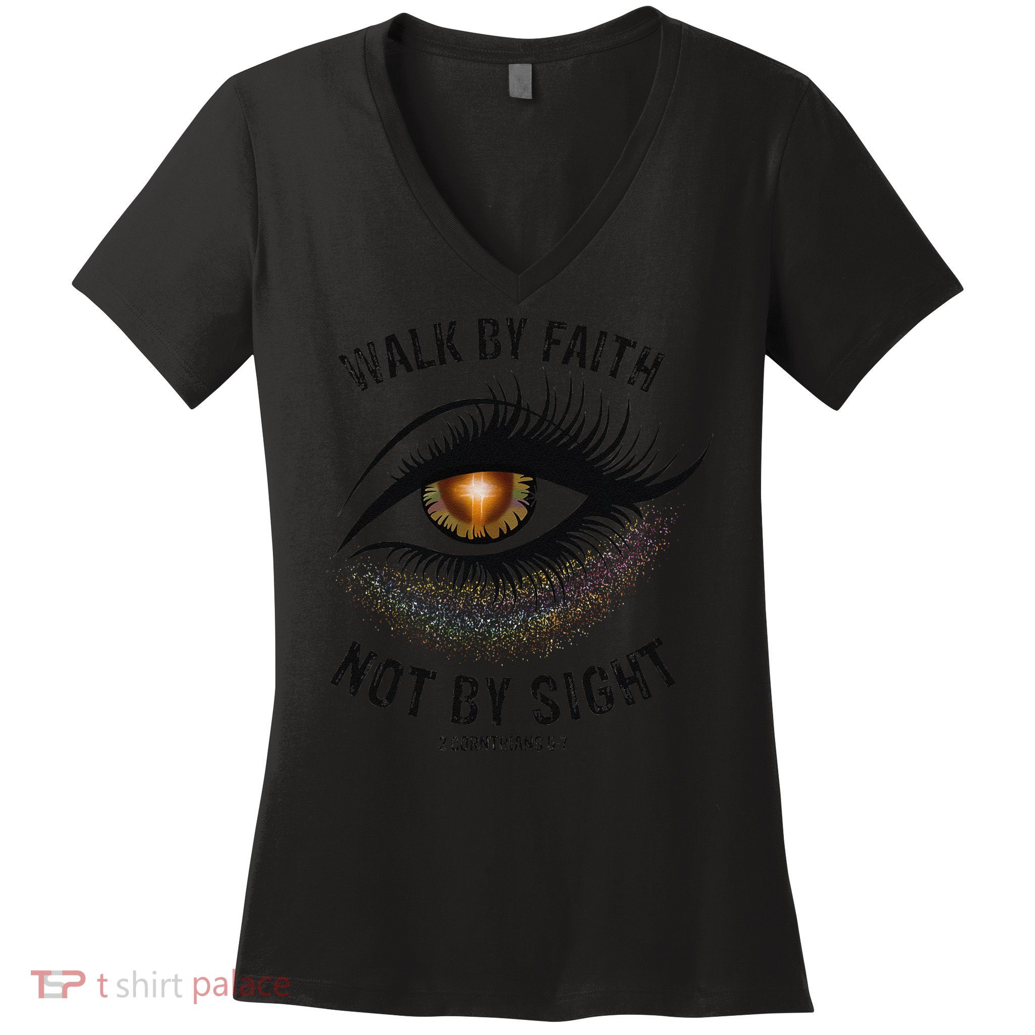 LGBTQ Faith Jesus Walk By Faith Not By Sight Angel Eye Women's V-Neck T-Shirt