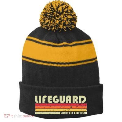 Lifeguard Funny Job Title Profession Birthday Worker Idea Stripe Pom Pom Beanie