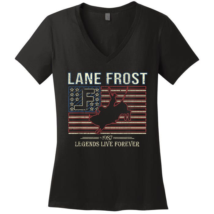 Lane Frost Legends Live Together Rodeo Lover Women's V-Neck T-Shirt