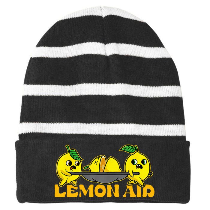 Lemonade Funny Lemon Aid Lemons Food Pun Fruit Nurse Striped Beanie with Solid Band