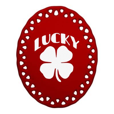 LUCKY Four Leaf Clover Saint Patrick's Day Special Edition Ceramic Oval Ornament