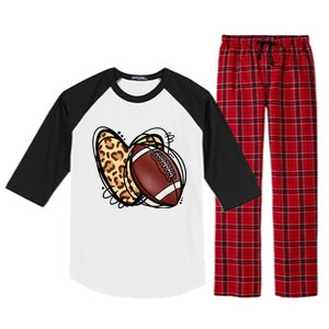 Leopard Football Love Heart Football Lover Football Season Raglan Sleeve Pajama Set