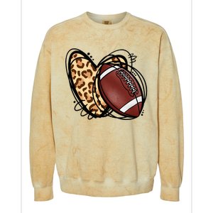 Leopard Football Love Heart Football Lover Football Season Colorblast Crewneck Sweatshirt